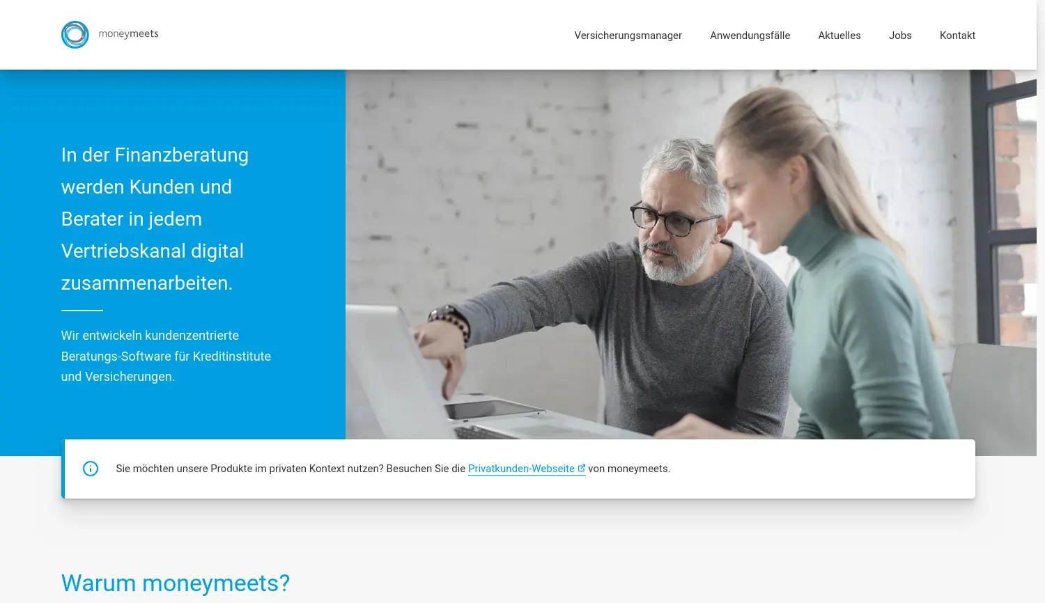 Website-Screenshot von moneymeets