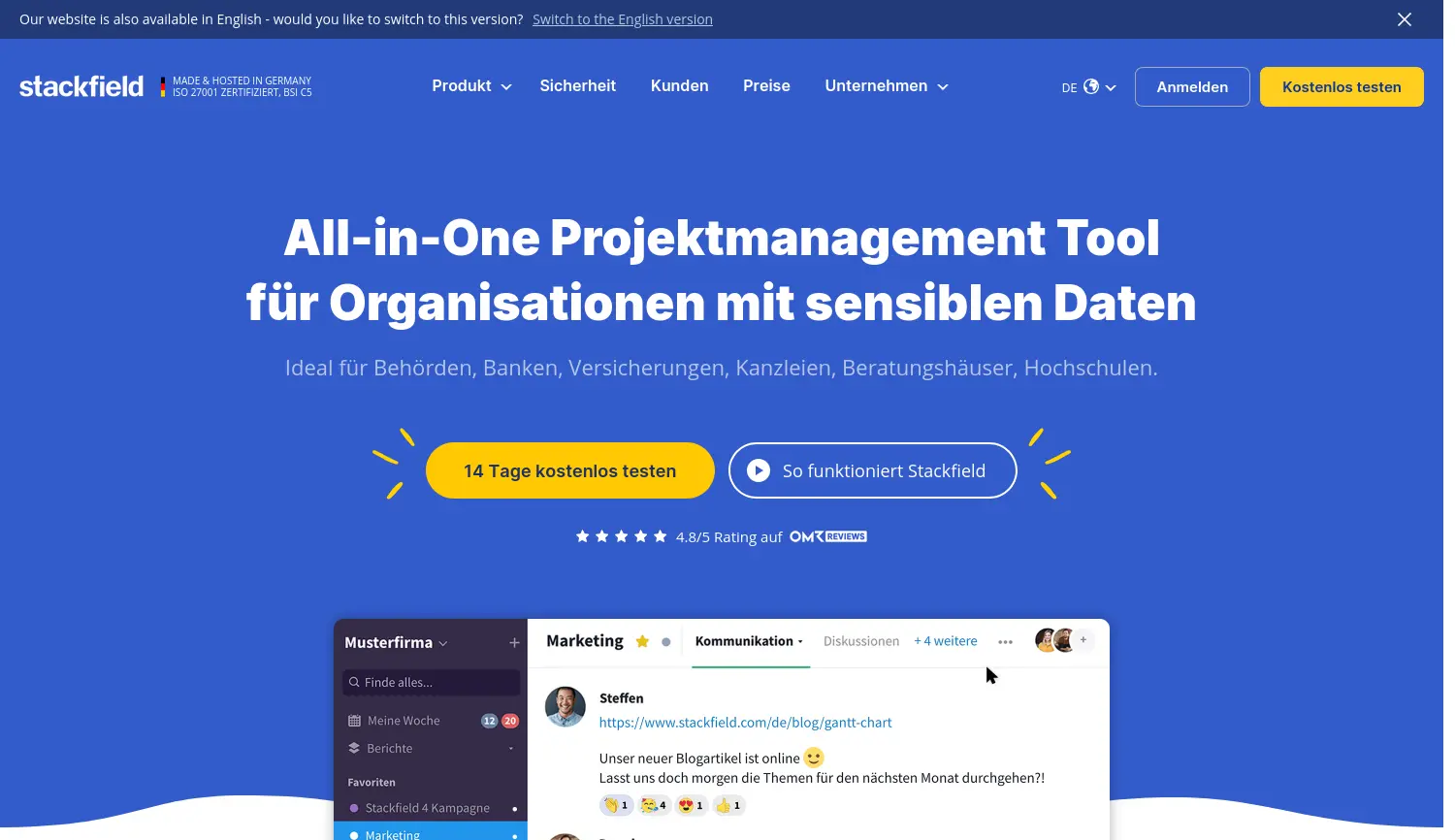 Website-Screenshot von Stackfield