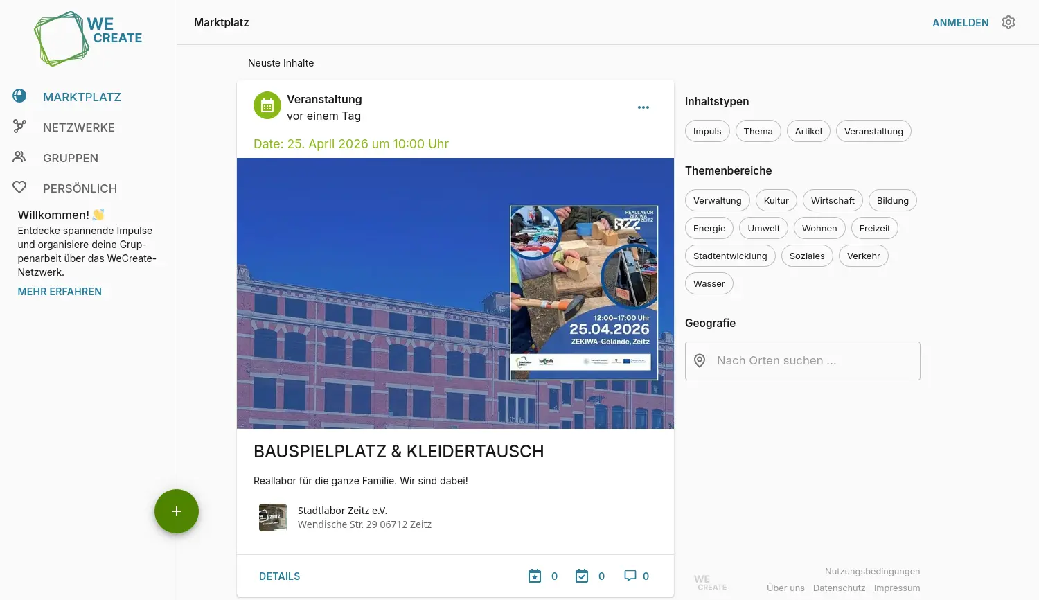 Website-Screenshot von WeCreate