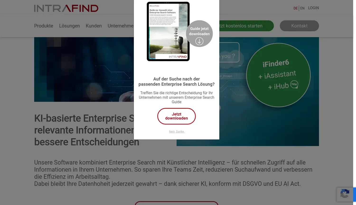 Website-Screenshot von Intrafind Software