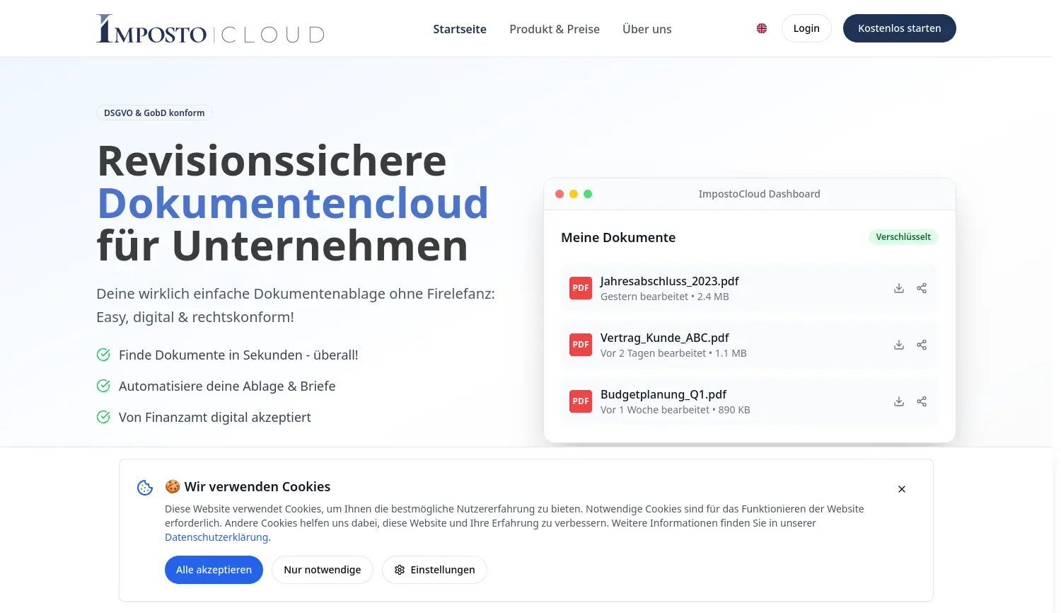 Website-Screenshot von Imposto