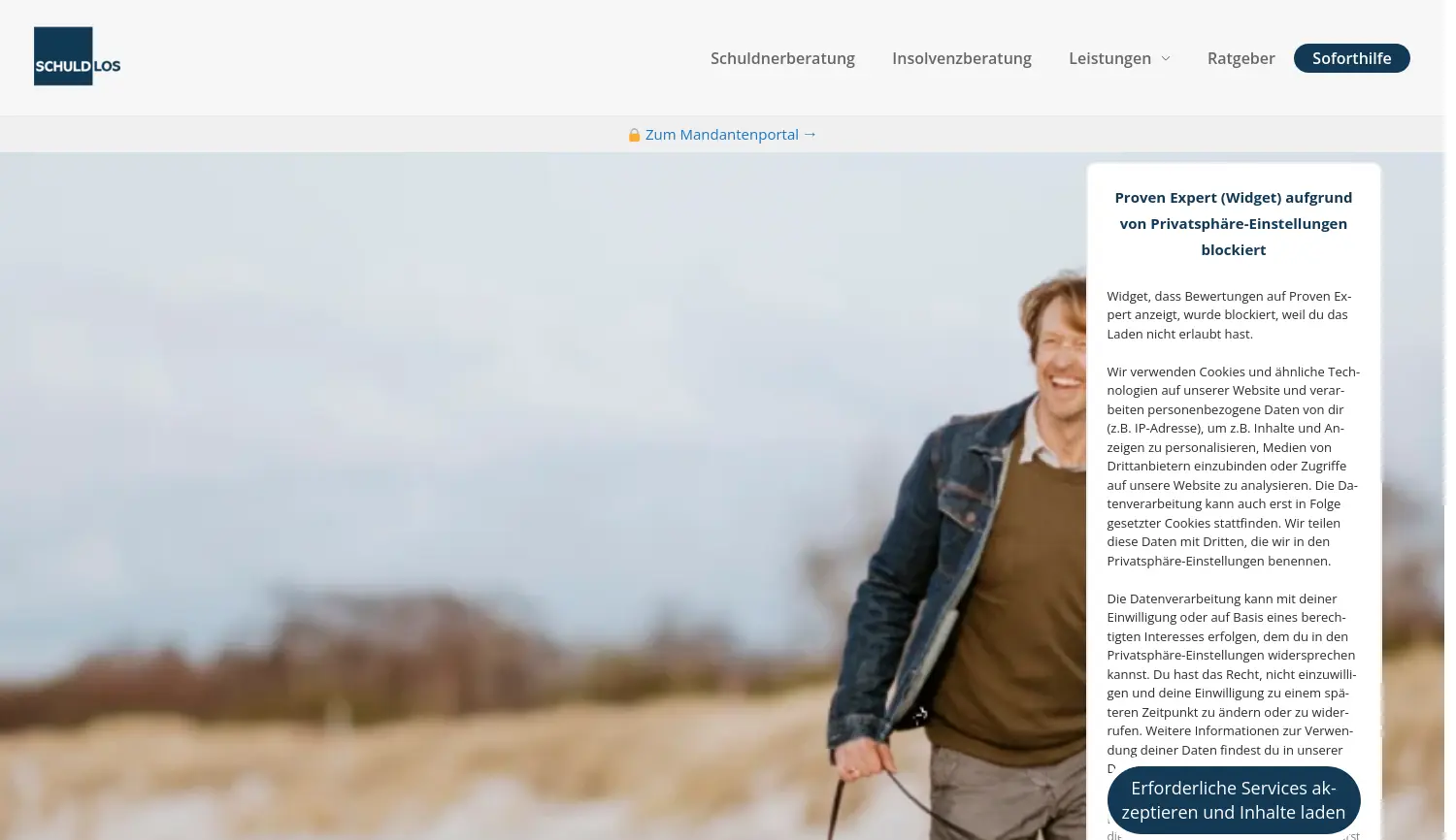 Website-Screenshot von SCHULDLOS