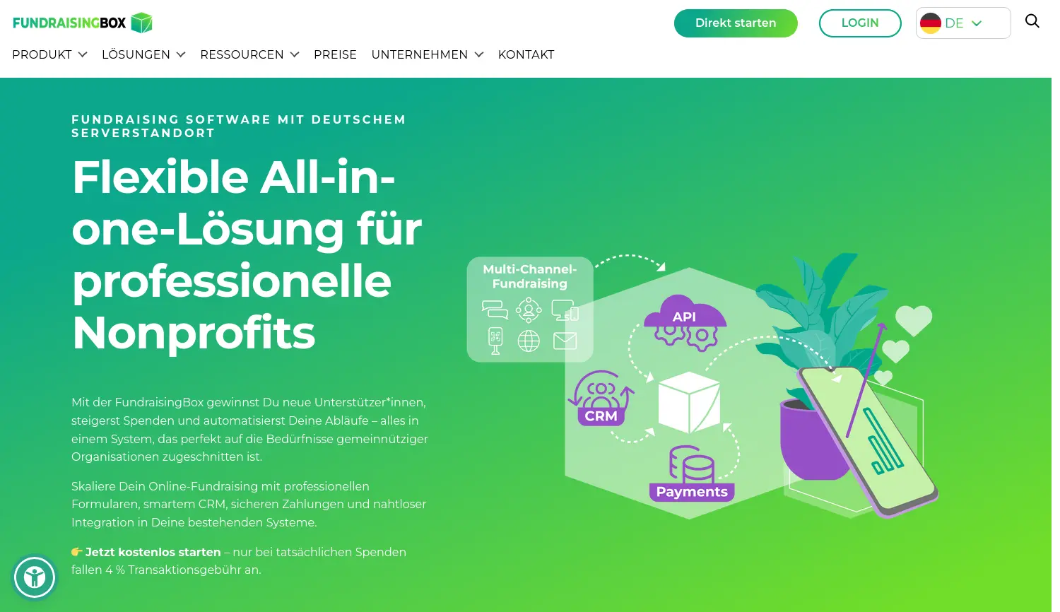 Website-Screenshot von FundraisingBox