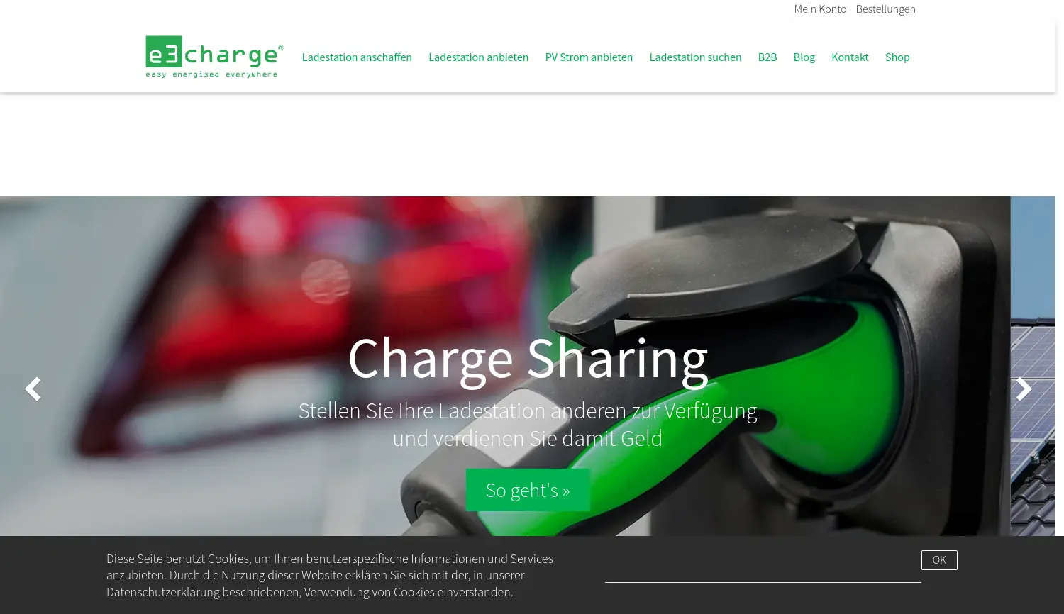 Website-Screenshot von e3charge