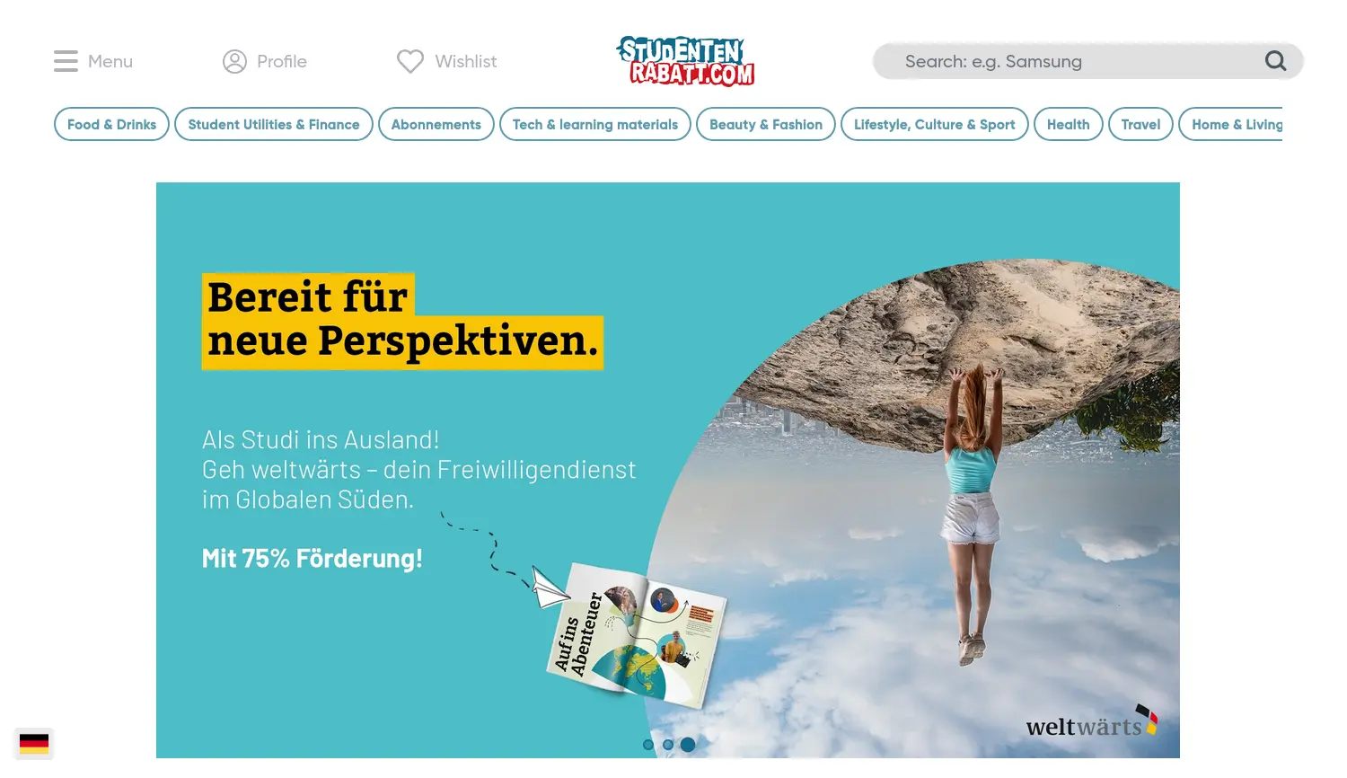 Website-Screenshot von Studentenrabatt.com