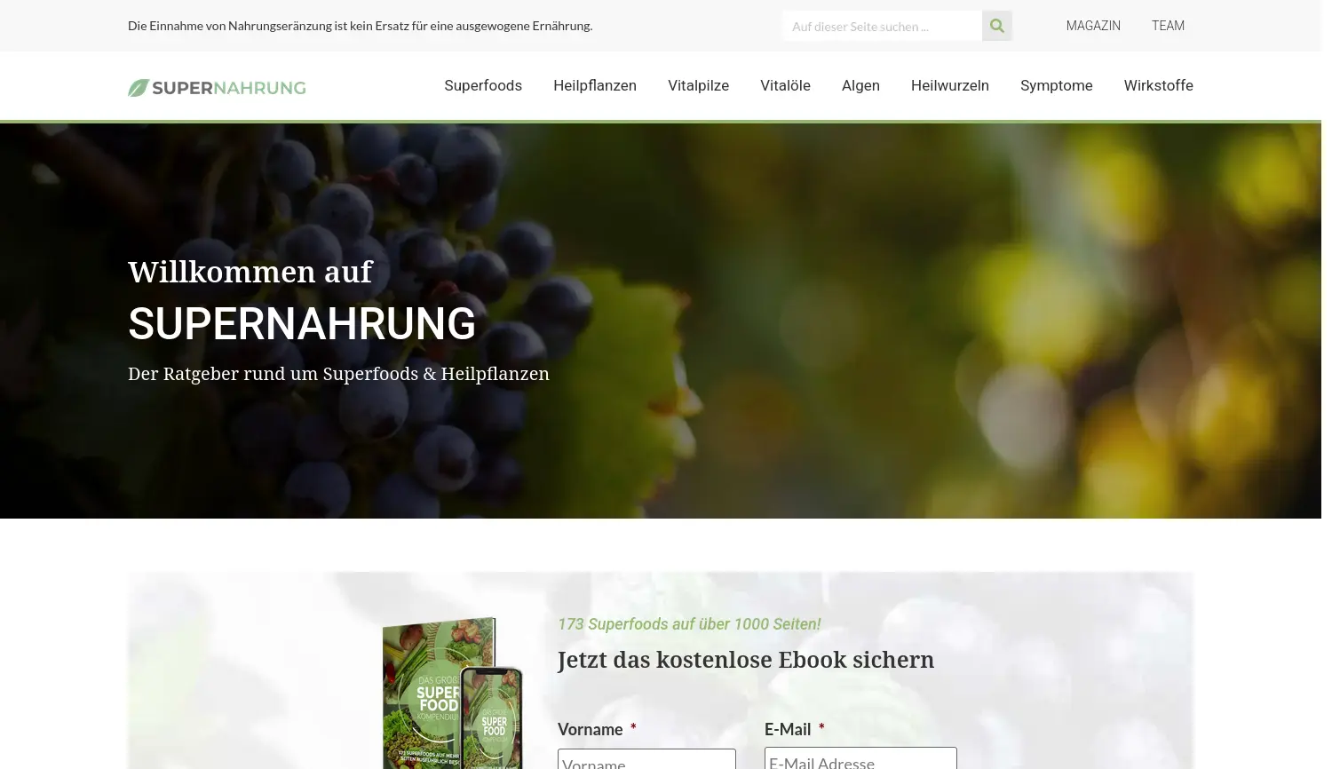 Website-Screenshot von Supernahrung