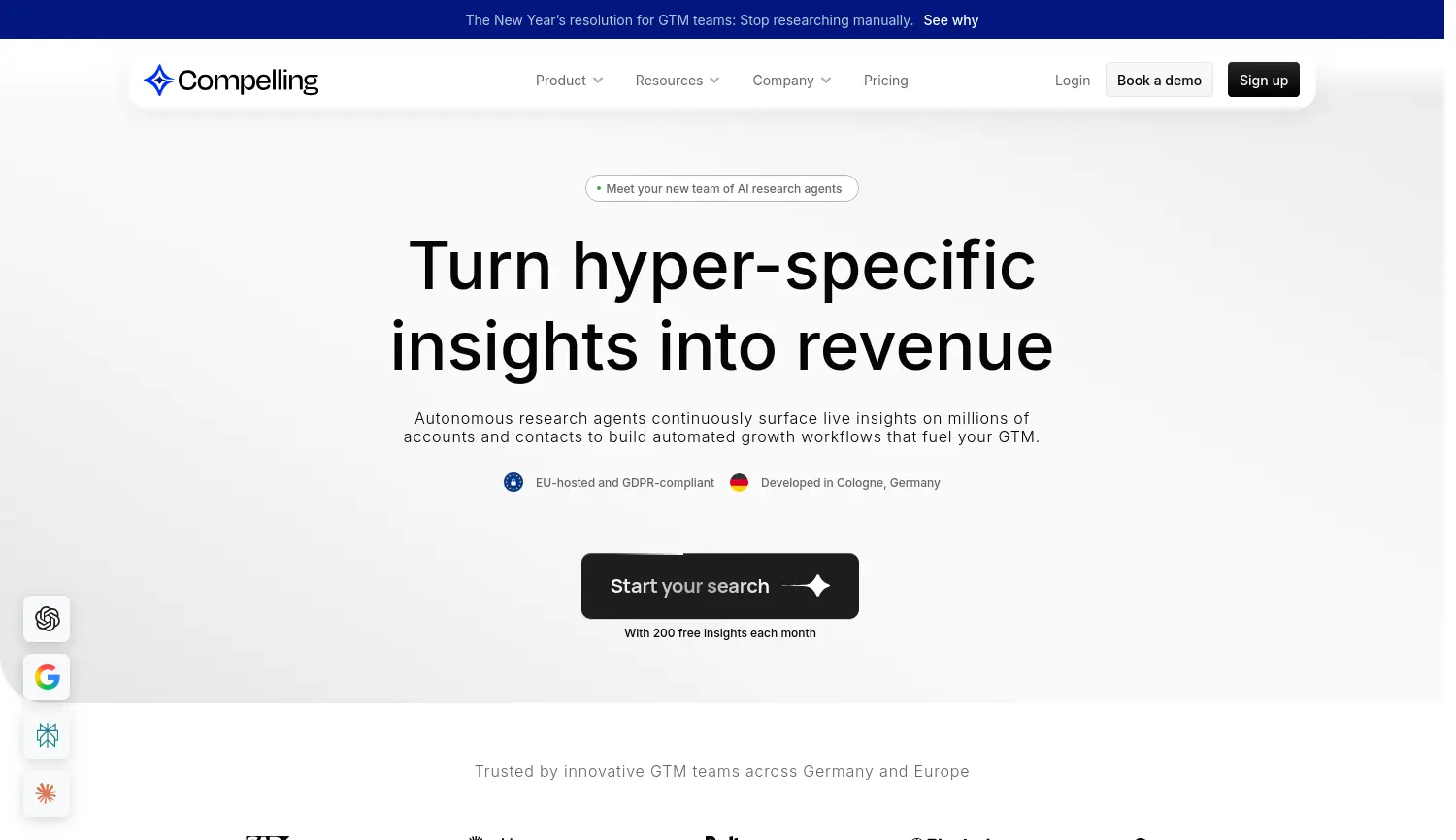 Website-Screenshot von compelling.ai