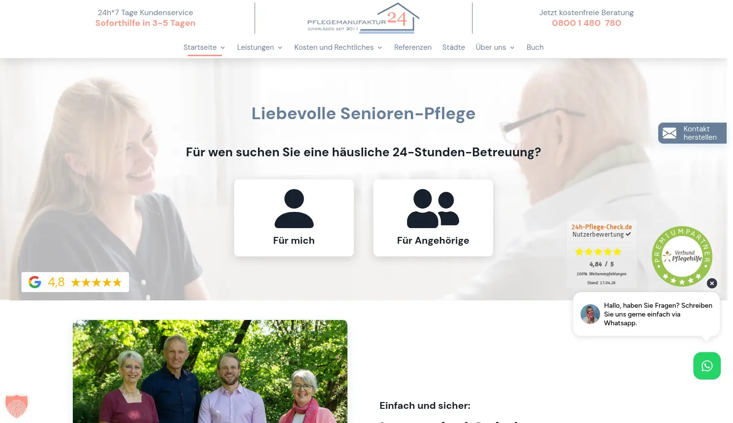 Website-Screenshot von Pflegemanufaktur 24