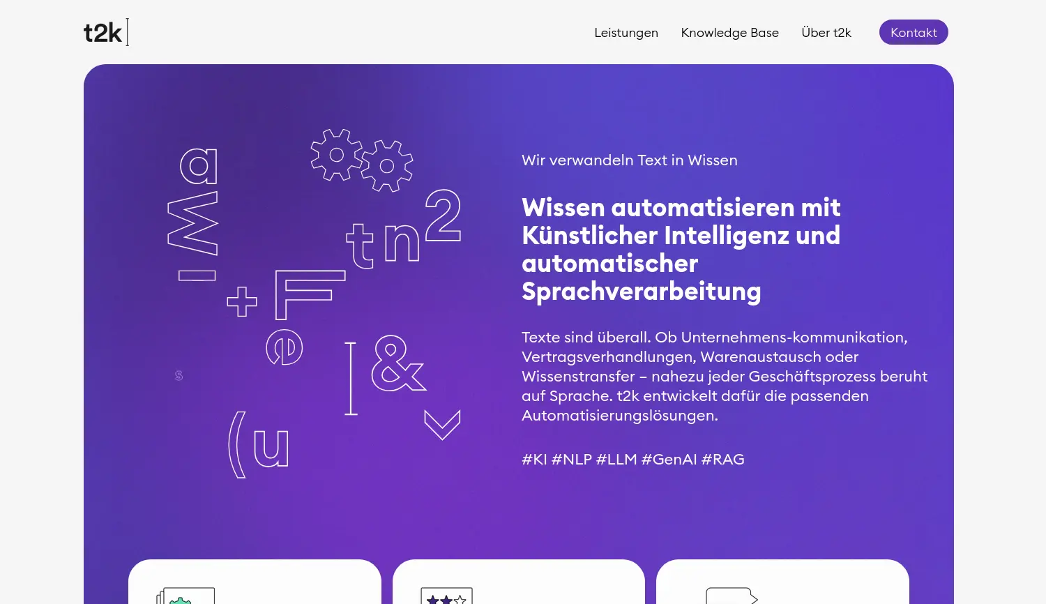 Website-Screenshot von t2k: Text to Knowledge