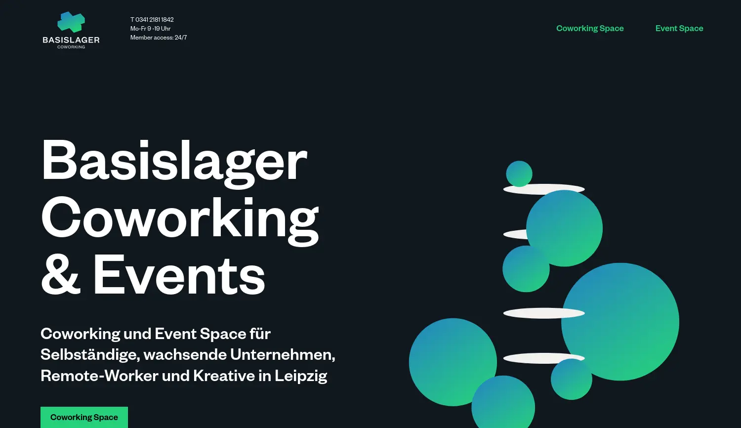 Website-Screenshot von Basislager Coworking