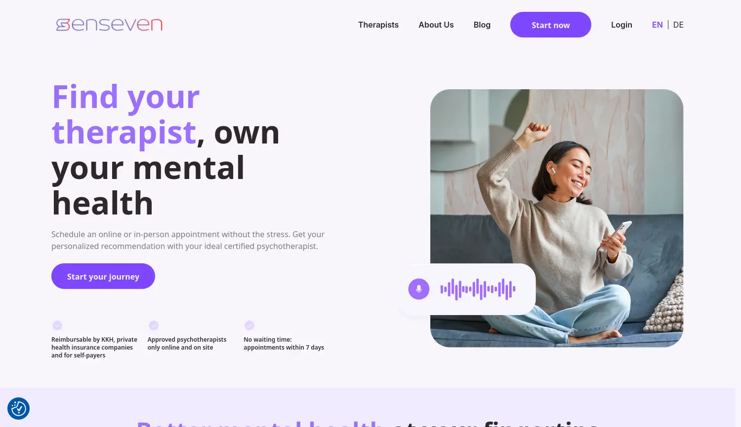 Website-Screenshot von Senseven Health