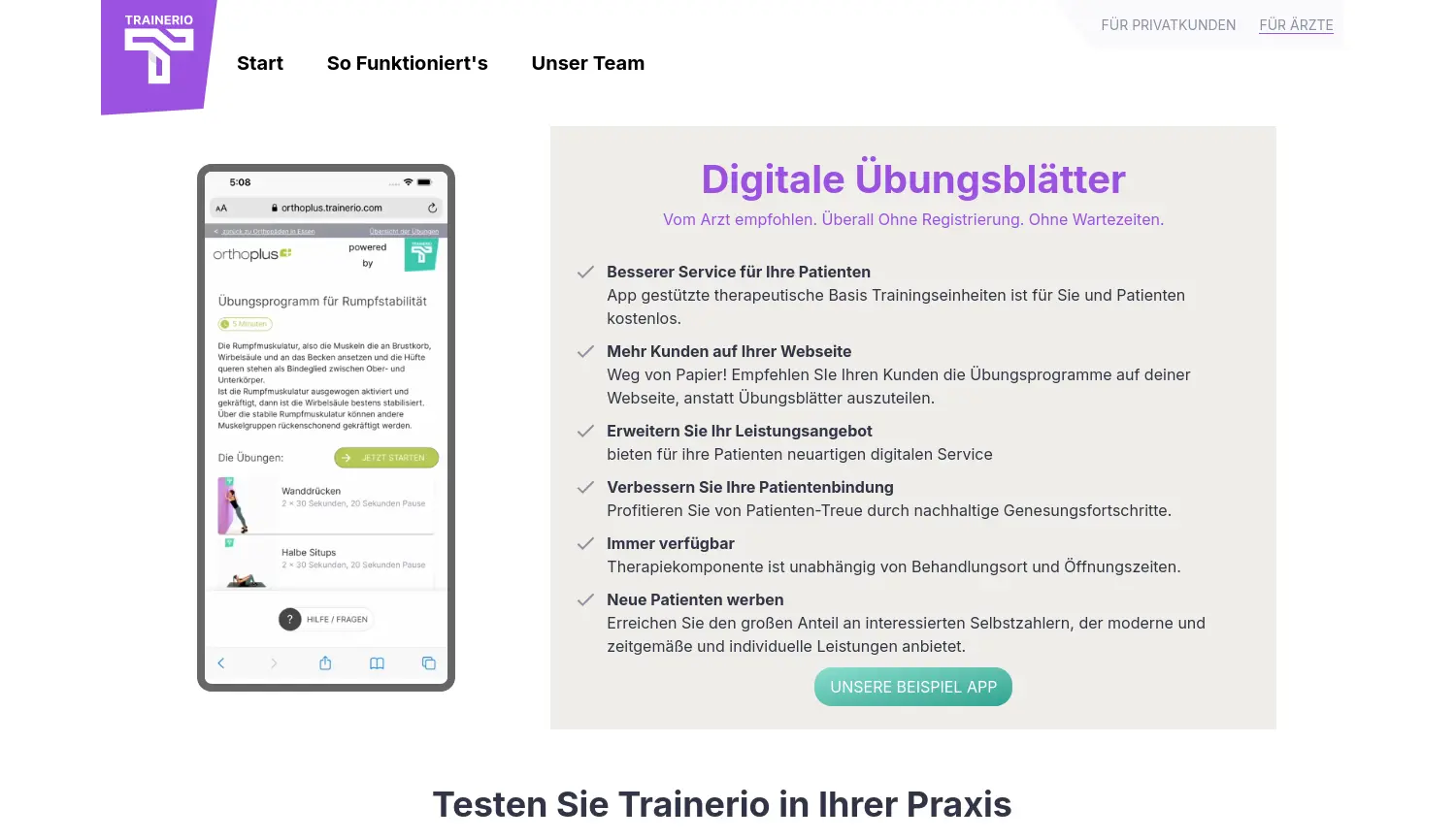 Website-Screenshot von Trainerio
