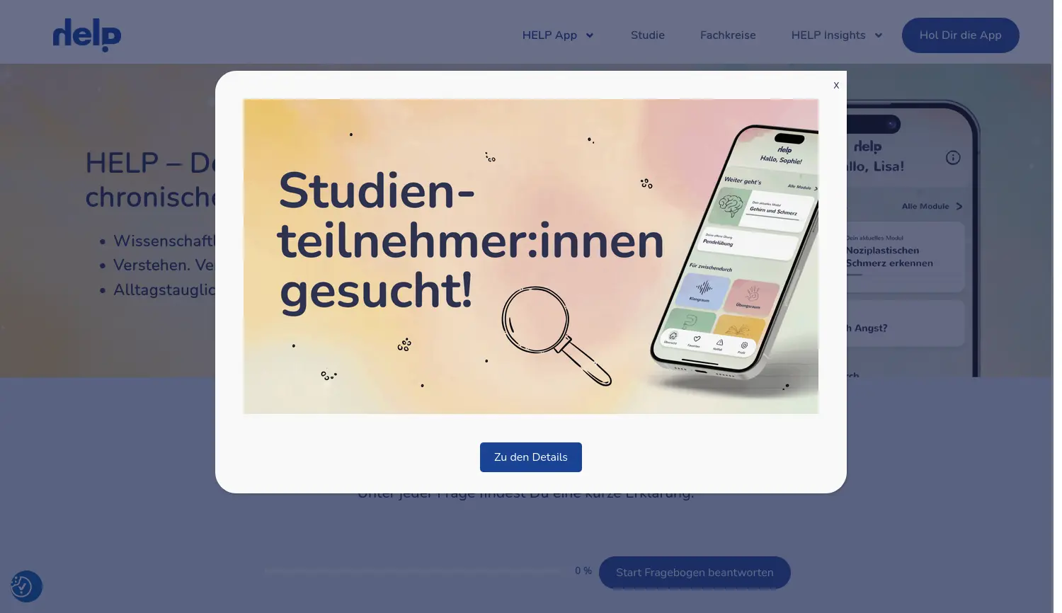 Website-Screenshot von HELP App