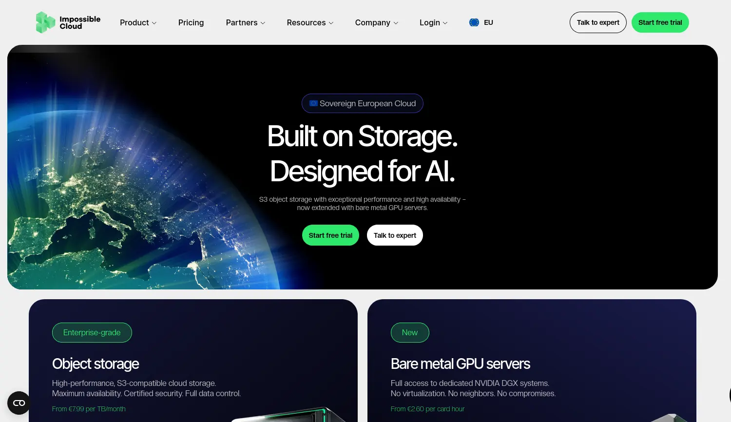 Website-Screenshot von Impossible Cloud