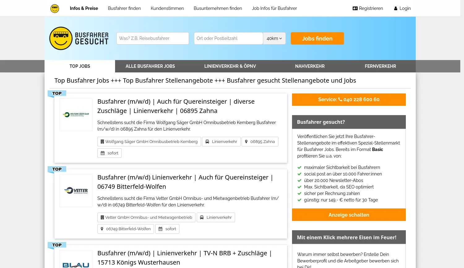 Website-Screenshot von Busfahrer gesucht