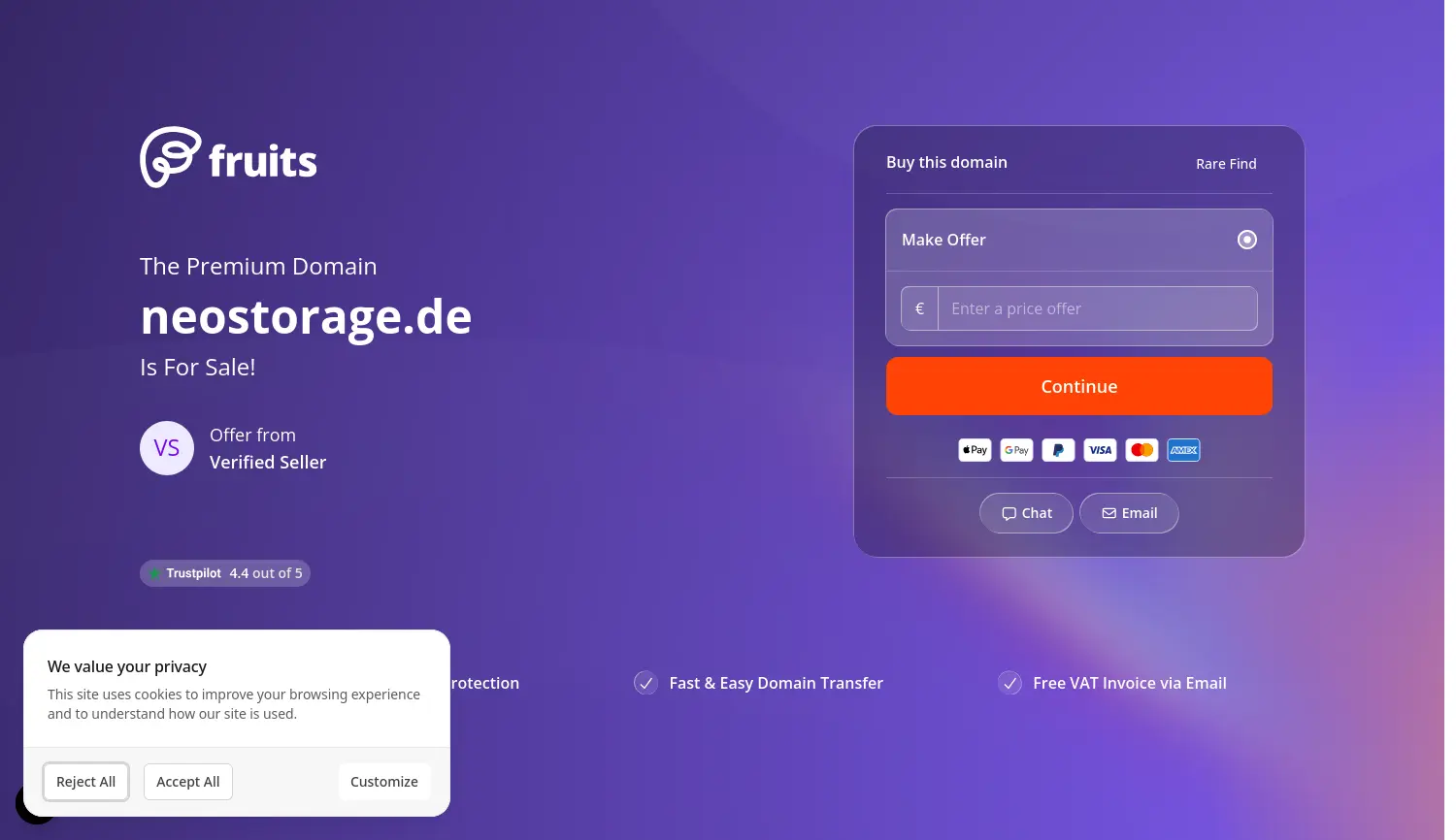 Website-Screenshot von Neostorage
