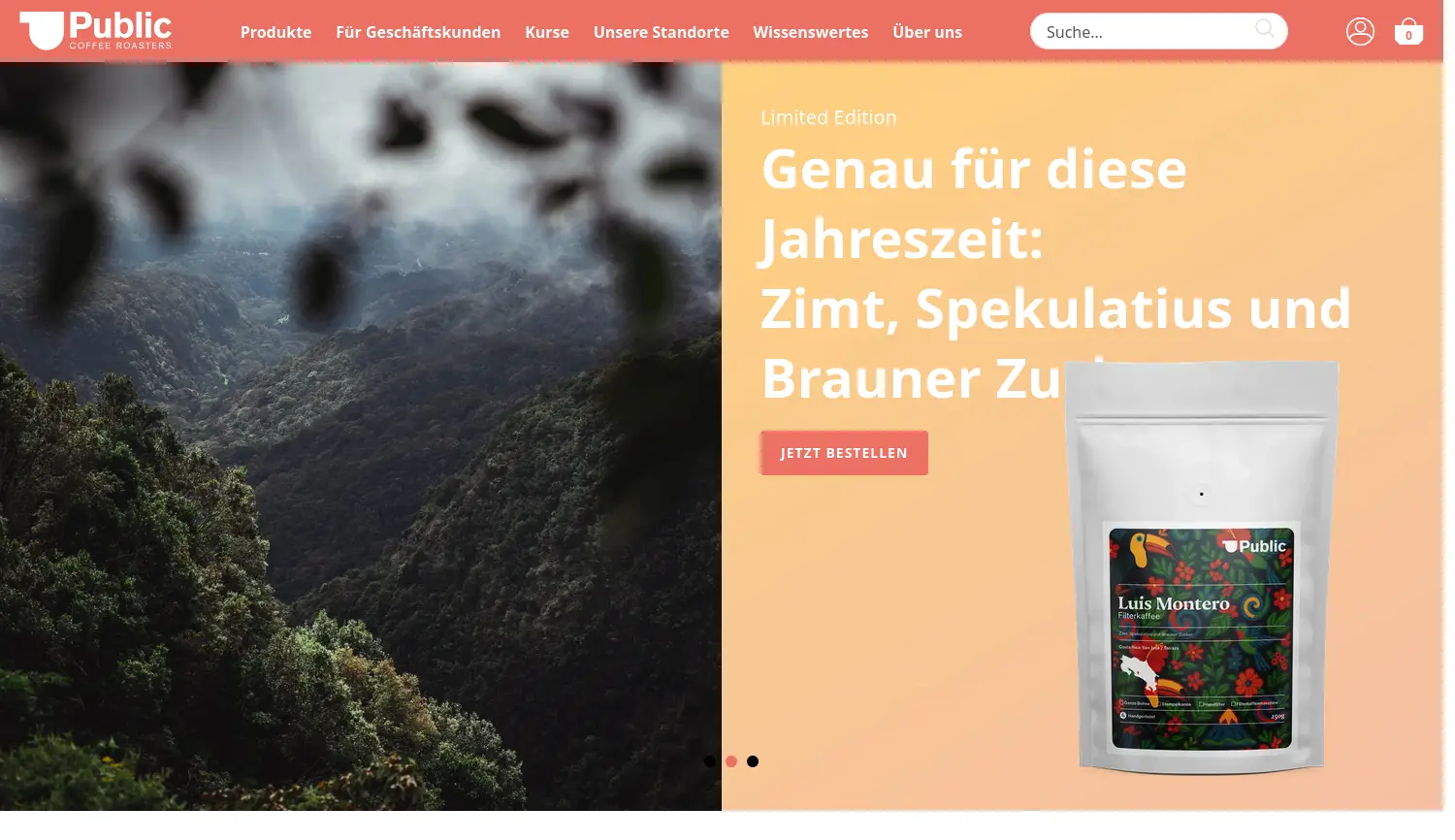 Website-Screenshot von Public Coffee Roasters