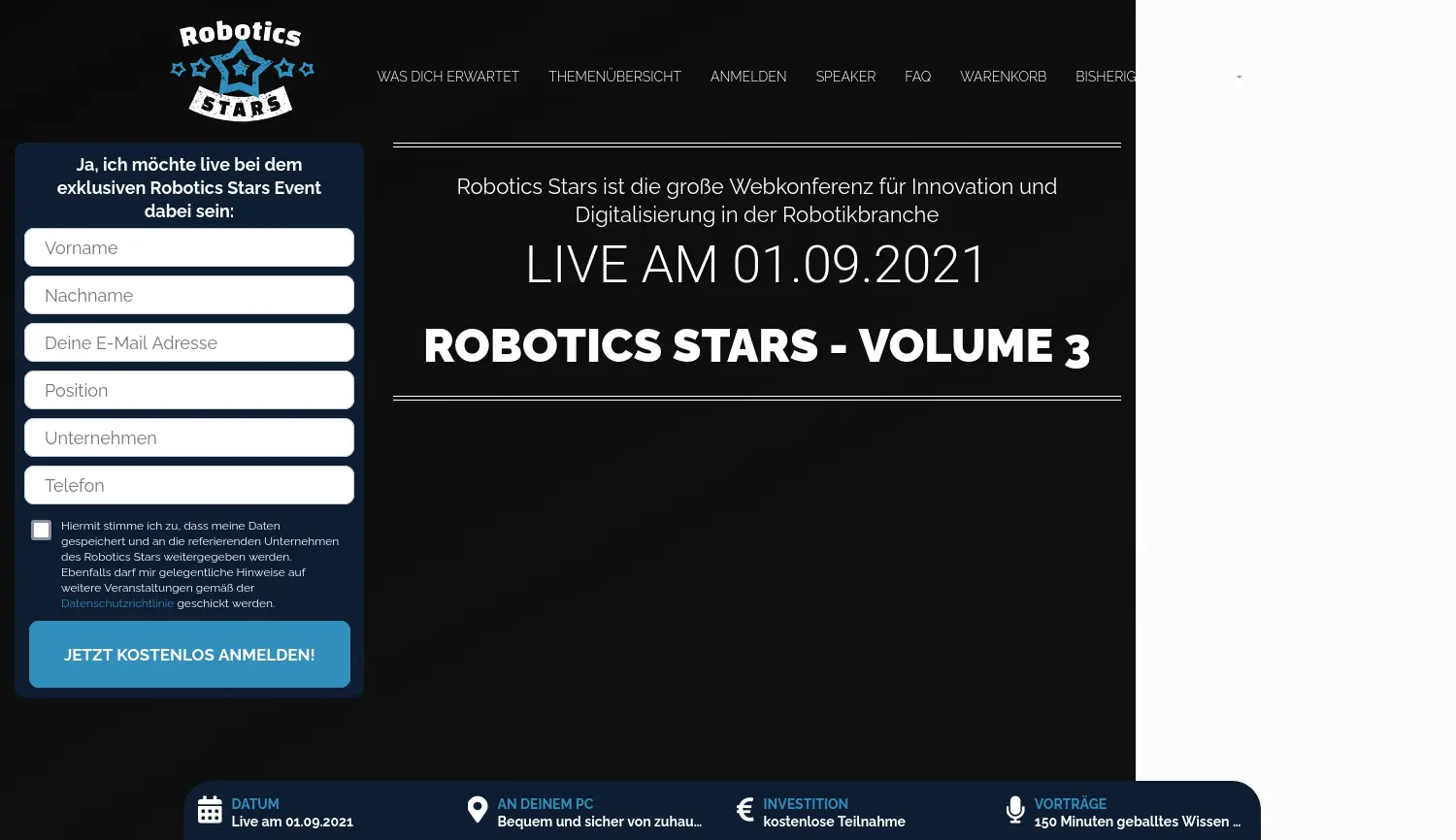 Website-Screenshot von Robotics Stars