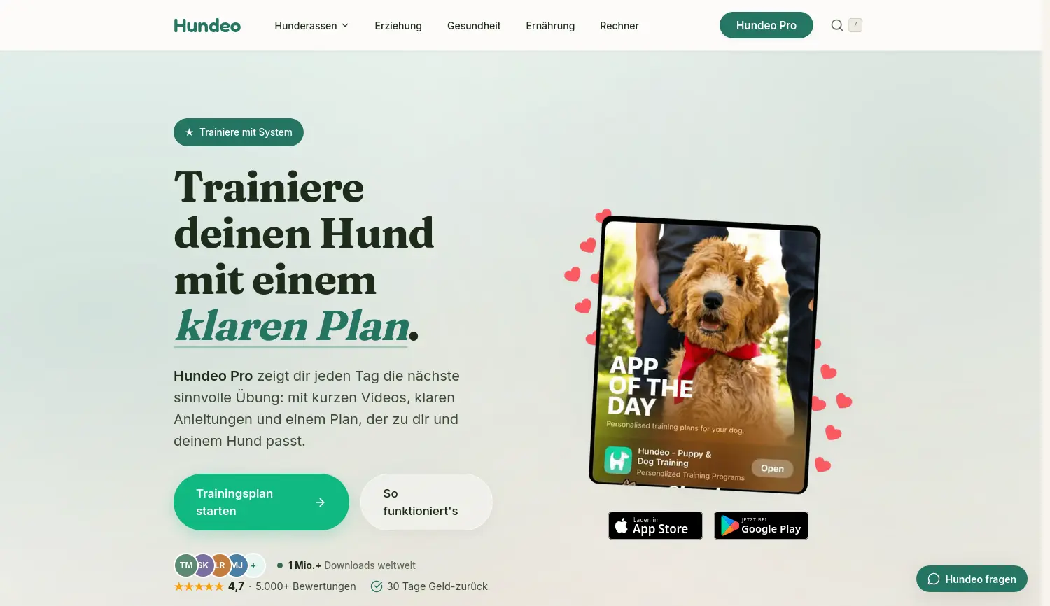 Website-Screenshot von Hundeo